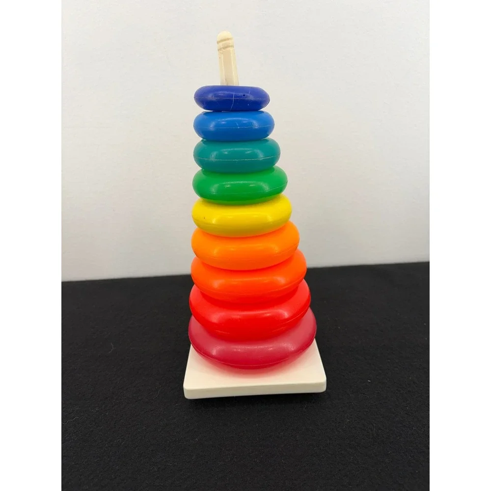 Vintage Fisher-Price Rock-a-Stack 740 NY Black Label 9 Ring Stacking Toy 60s 70s